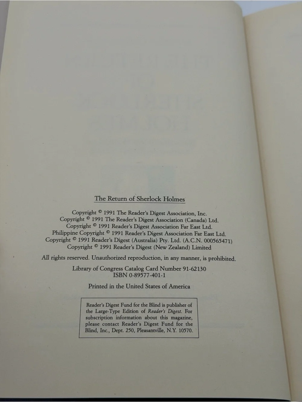 The Return of Sherlock Holmes by Sir Arthur Conan Doyle Readers Digest (HC,1991)